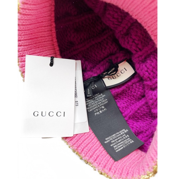 GUCCI Magenta Wool/Cashmere Cable Knit Hat - NWT - Picture 3 of 8